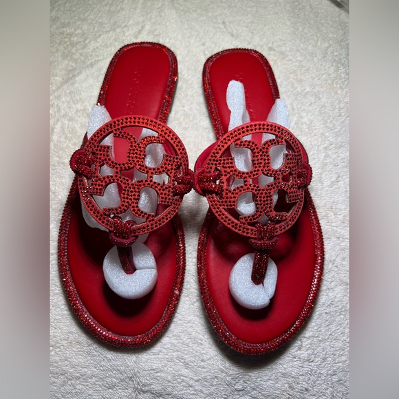 Tory Burch Shoes - 🍒Tory Burch  pave knot Vibrant Red Sandals with Iconic Medallion🍒